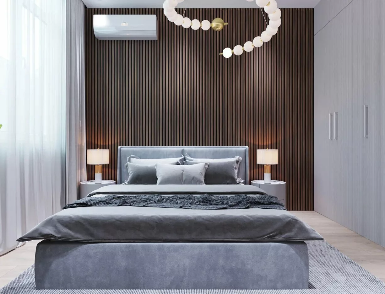 МДФ стеновая панель акустическая Cosca Decor Сканди Дуб Старинный Натуральный черный войлок 2750×600×19 фото в интерьере